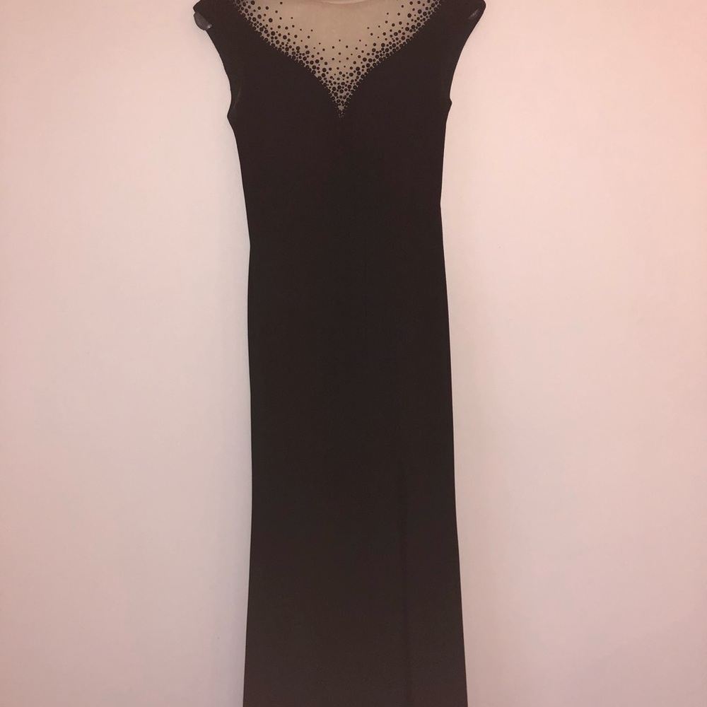 La Femme Black Floor-Length Prom Dress with Beaded Neckline